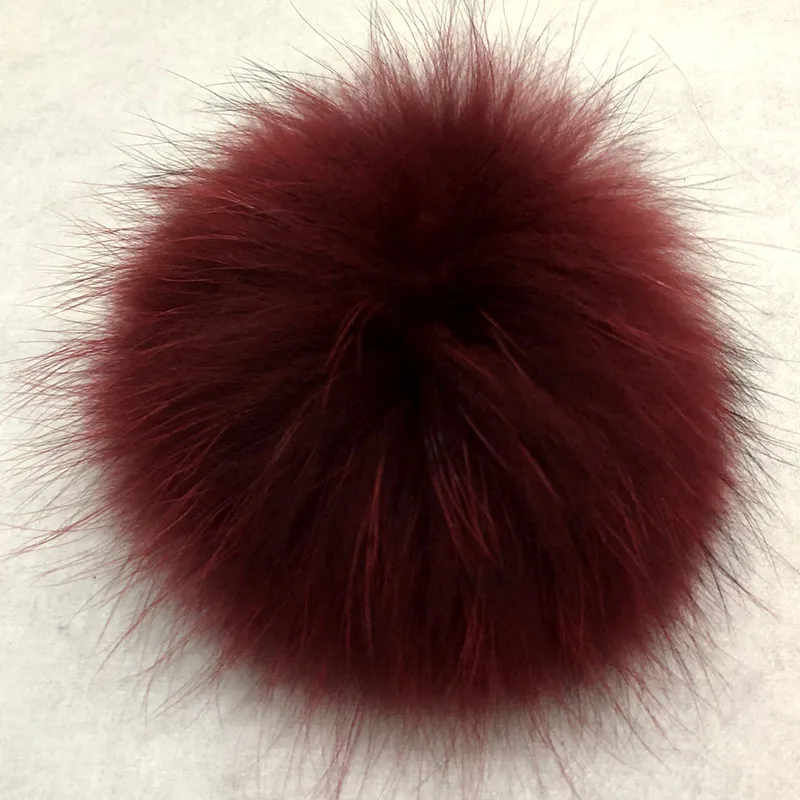 Big Colorful Fluffy Real Fur Fox Raccoon Pompoms With Button DIY Poms Balls Natural Fur Pompon For Hats Caps Shoes Whosale 