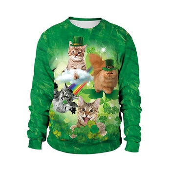 

Funny Digital Print Cats Clovers St Patrick's Day Sweatshirts for Women Cute Ladies Printed Kitties Paddy's Day Sweatshirts