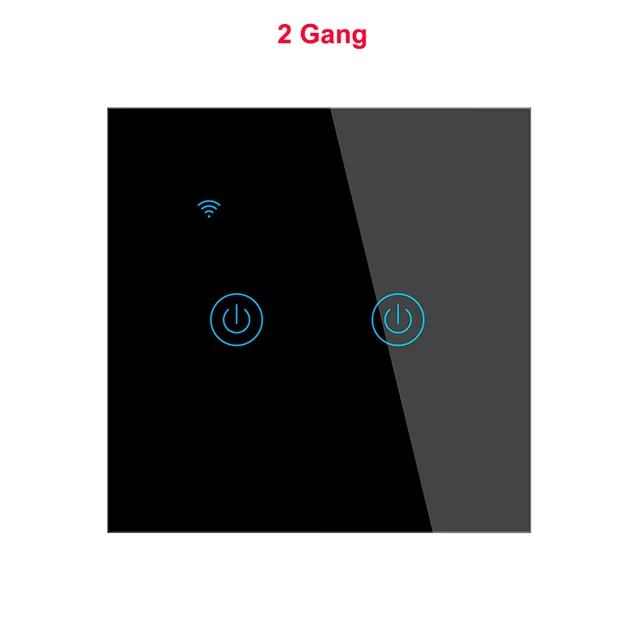 Tuya Smart Wifi Touch Light Switch EU 220V, No Neutral Wire Required Wall Switch 1/2/3/4 Gang, Compatible with Alexa Google Home Black 2 Gang