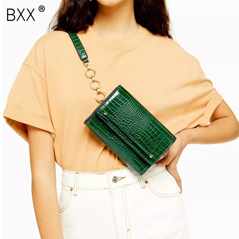 

[BXX] Women's Single Shoulder Crossbody Bag All-match Flap 2020 Brand Designer Crocodile Pattern Waist Chest Messenger Bag HI022