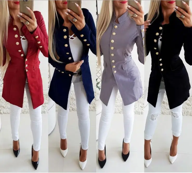 

Autumn winter women's coat jacket long-sleeved buckle jacket Slim small suit jacket new coat female