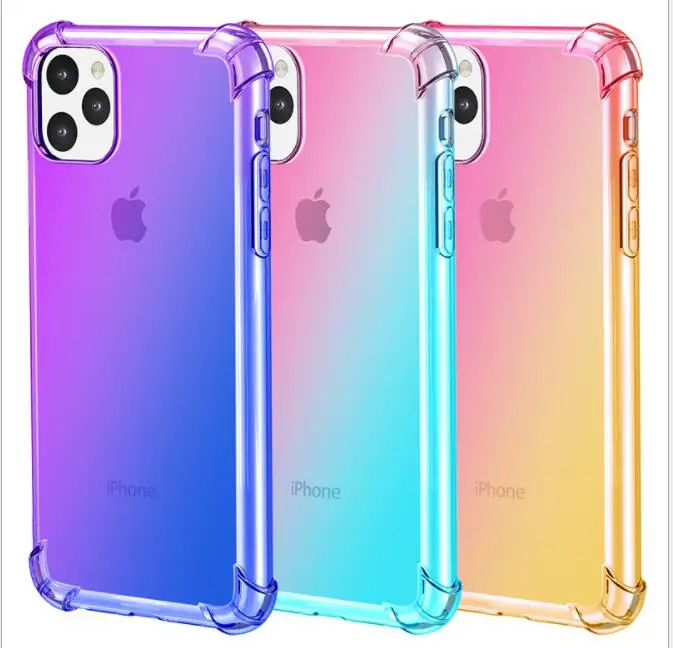 100 шт./лот градиент противоударный мягкий ТПУ чехол для iphone 11 11Pro Max X XR XS MAX 7/8 7 PLUS/8