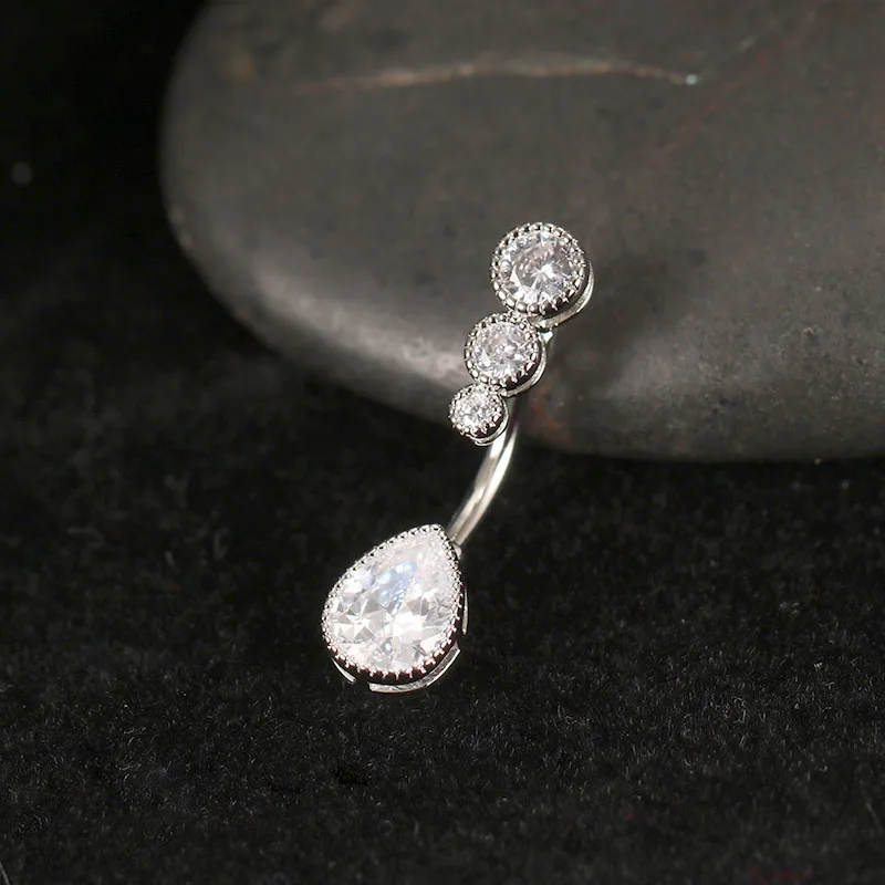 Belly Button Rings Navel Piercing Jewelry 14G Stainless Steel Bar Waterdrop Zircon Crystal 2 Way Use For Women piercing jewelry,belly button piercings,belly button earrings