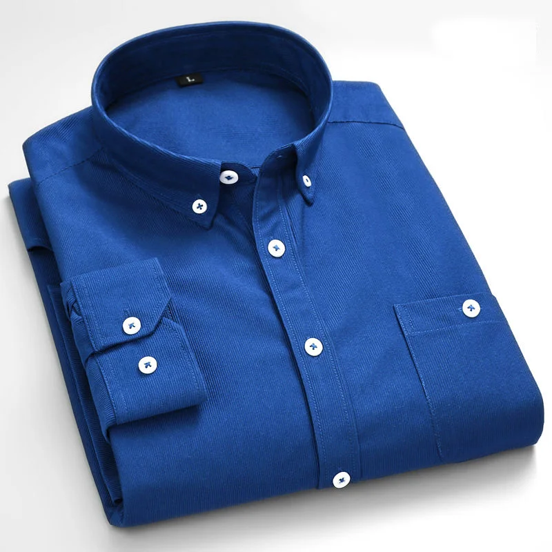 Мужская рубашка, Новое поступление, весна-осень, приталенная, белая, синяя, черная, умная, мужская, Повседневная рубашка, одноцветная, с длинным рукавом, в британском стиле - Цвет: Blue