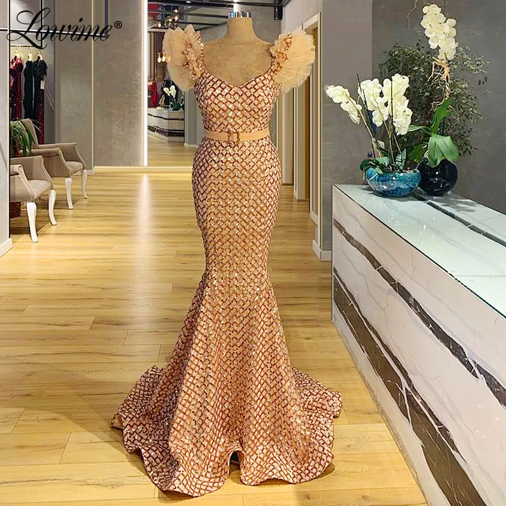 

African Party Dress Capped Sleeves Mermaid Arabic Dubai Evening Gown 2020 Turkish Sequined Robe De Soiree Customize Prom Dresses