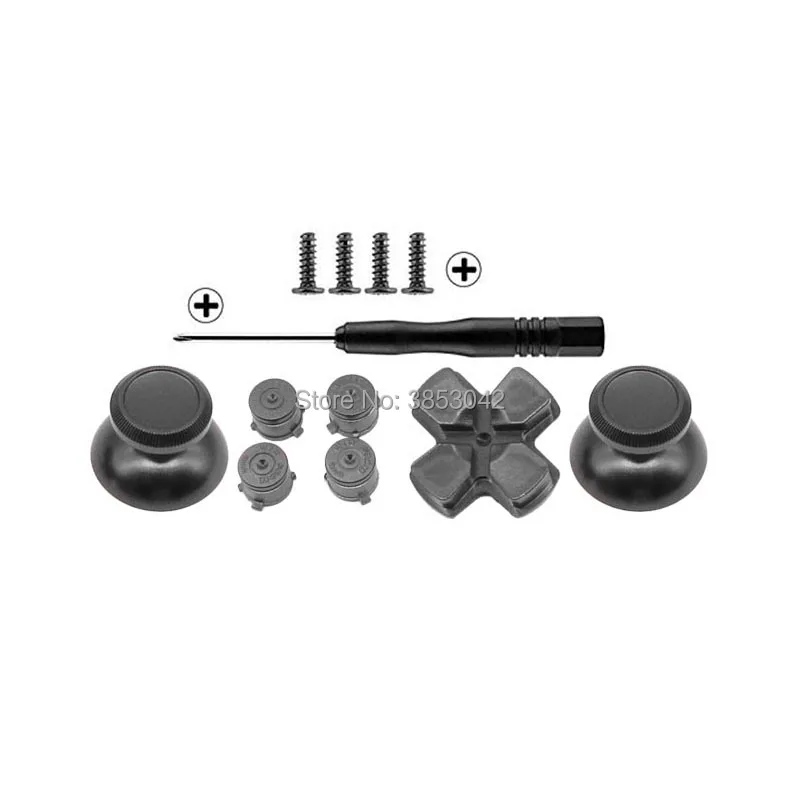 Металлический комплект кнопок хромированный аналоговый стик для Playstation 4 D-Pad для PS4 контроллер Джойстик ремонт игровые аксессуары - Цвет: Silver Black