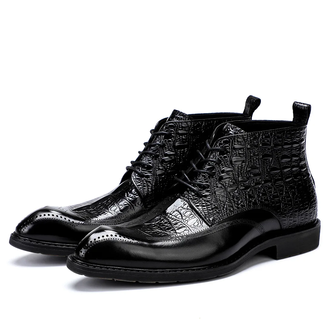 

Crocodile Pattern Leather Shoes Martin Boots Men's Genuine Leather Combat Boots Hight-top MEN'S Leather Boots England Low-Top Wo