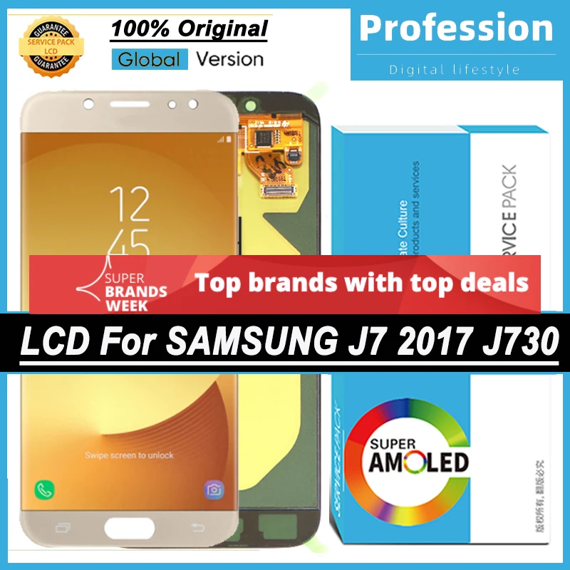 100% Оригинальный реальный 5 ''Super AMOLED дисплей для Samsung Galaxy J7 PRO 2017 J730 J730F Полный ЖК
