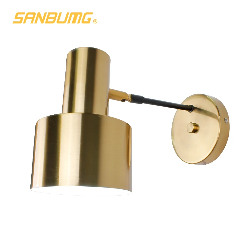 Золотой SANBUMG Настенные светильники Прикроватная лампа Nordic Бра Бра e27 Led Iron Настенный светильник Для изучения Настенный светильник Золото - Цвет абажура: Золотой