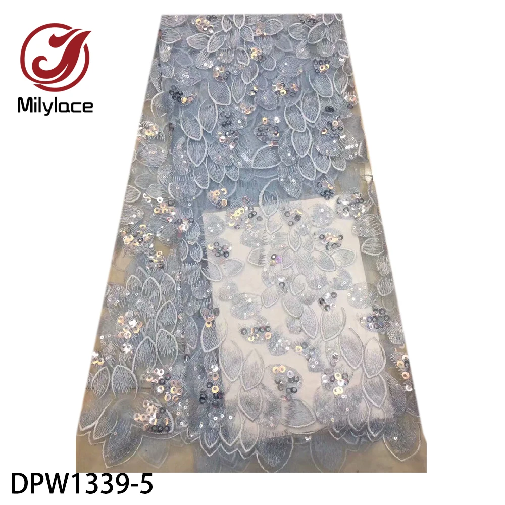 Milylace французская Кружевная Ткань 5 ярдов нежные лепестки вышивка тюль кружева ткани с блестками для вечерние свадебные DPW1339