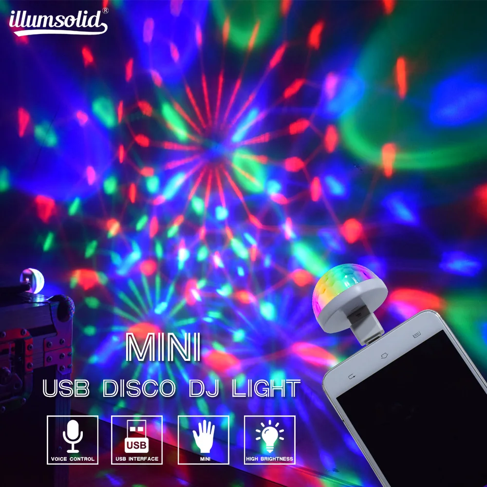 USB接口 Yonhchop Stage Light 3W RGBW Mini USB Disco Light Cellphone Portable Crystal Magic Ball Lamp for Party DJ Disco 