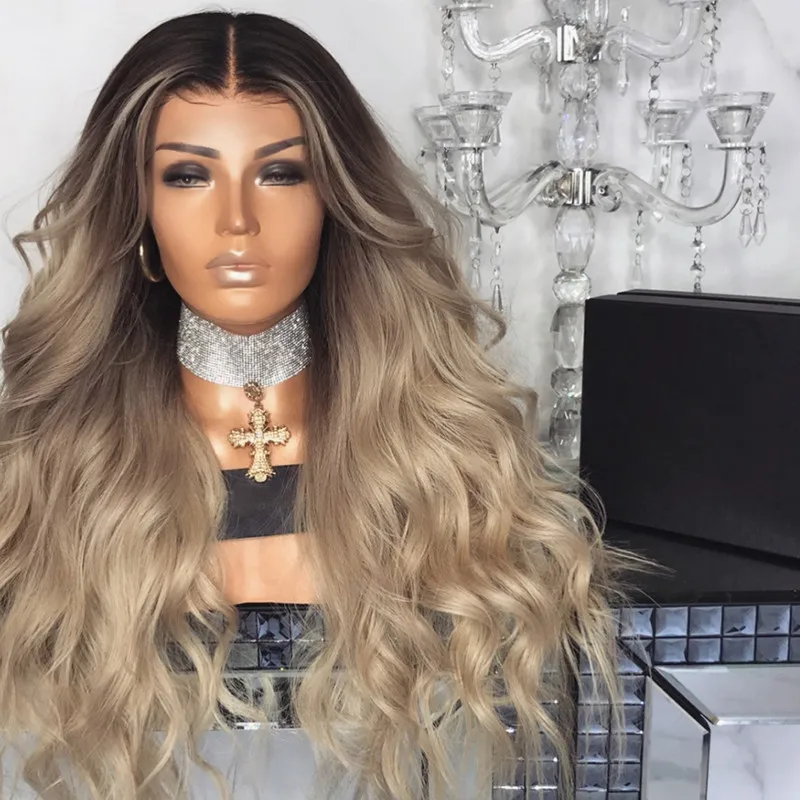 

26 Inches Gradient Color Front Lace Long Curly Hair Wig Natural Wave for Women Daily Life Part Fashion Elegant