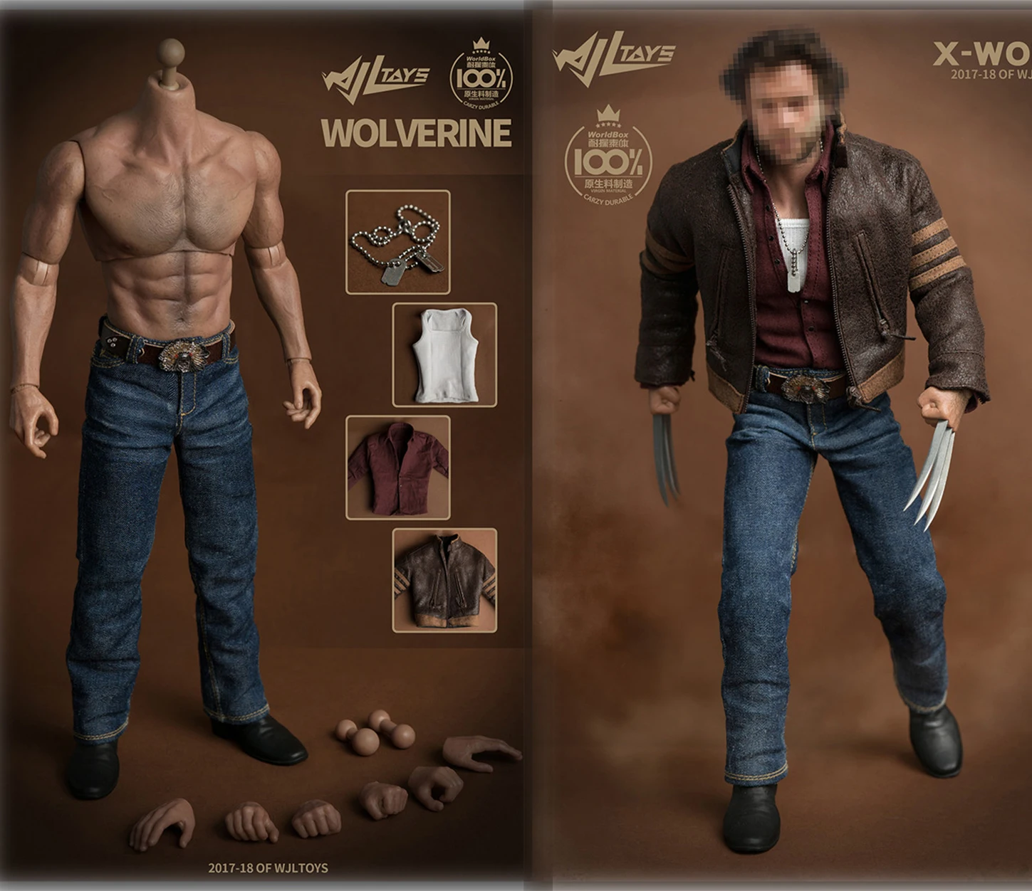 

1:6 Male Wide Shoulder Muscular Wolver Body Wolverine Logan 1/6 Figure 31CM with Jackman Clothes Set Fit Logan Head Sculpt