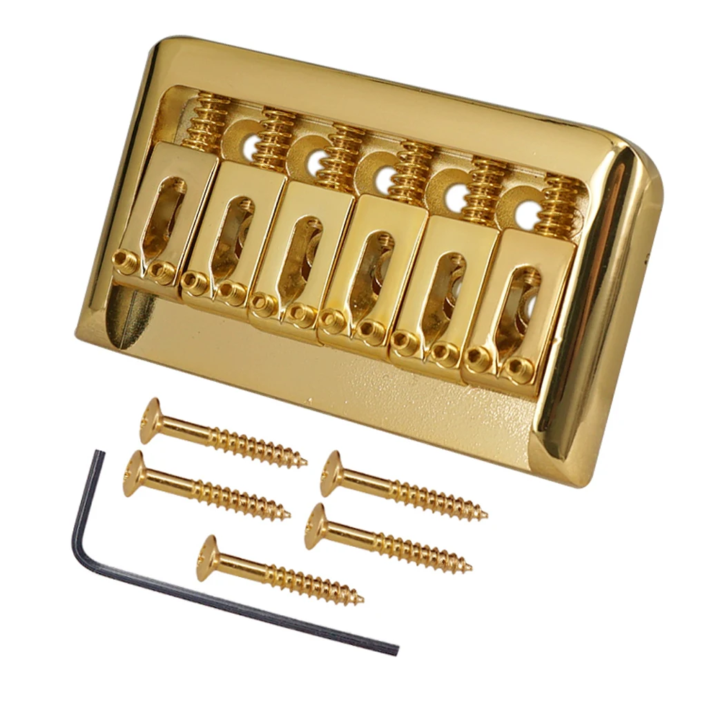 Metal Guitar Saddle Bridge Tailpiece for 6 String Electric Guitar Bass, Gold