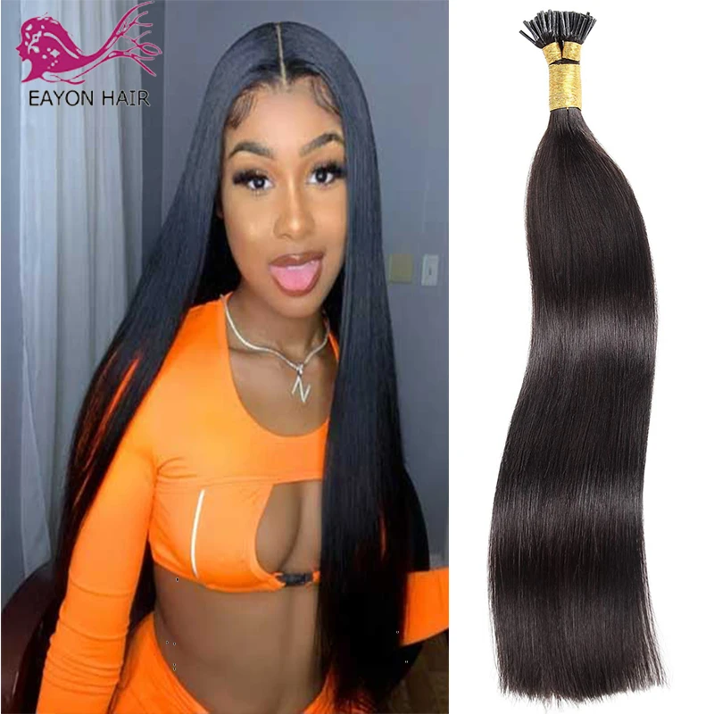 

EAYON Silky Straight I Tip Hair Extensions Microlinks Brazilian Virgin Keratin Hair 100% Human Hair For Women 1g/s 100 strand