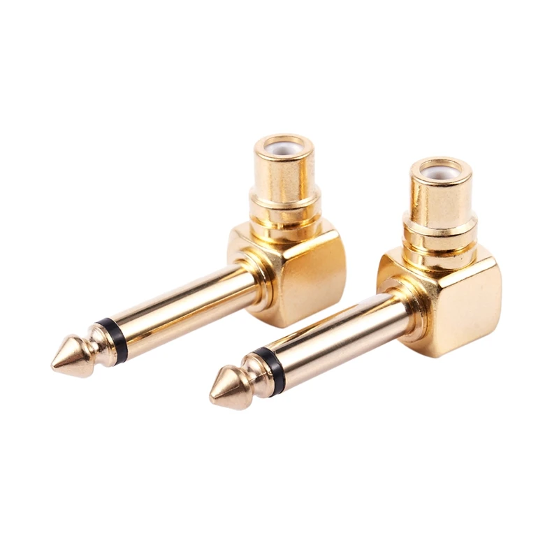 Горячее предложение! Распродажа! 2-PACK RCA Женский Джек 1/4 дюйма моно-штекер прямоугольный аудио адаптер, золото