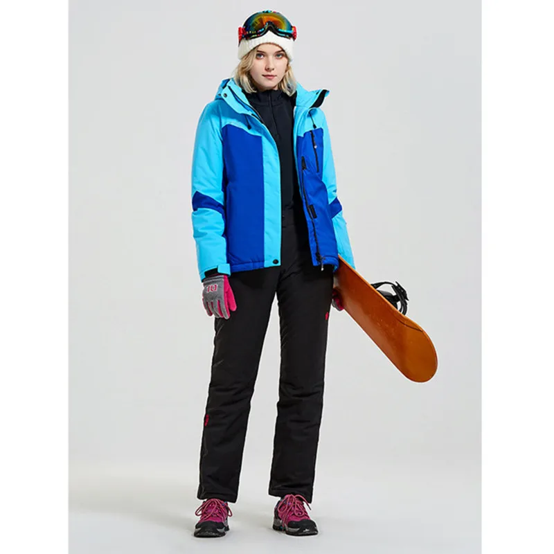 Женская лыжная куртка со штанами, лыжные костюмы, женские пальто для сноуборда и брюки, Женская лыжная одежда, зимняя Лыжная одежда для женщин - Цвет: BLUE