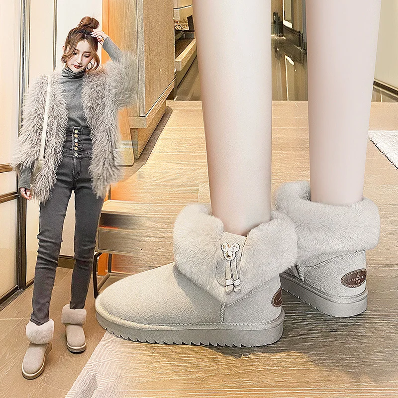 

Winter Women's Cotton Boots 2020 Australian Snow Boots Short Leather Warm Non-slip Chunky Boots Women Black 043231