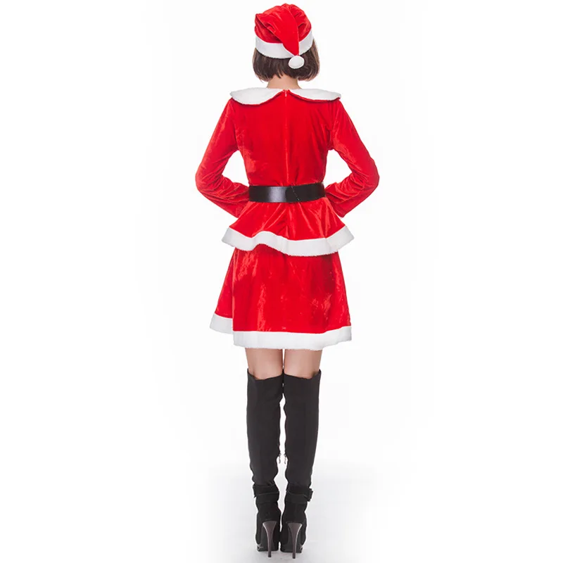 Новинка; костюм Санта-Клауса для женщин; Рождественский костюм для взрослых; карнавальные вечерние Бархатные наряды высокого качества