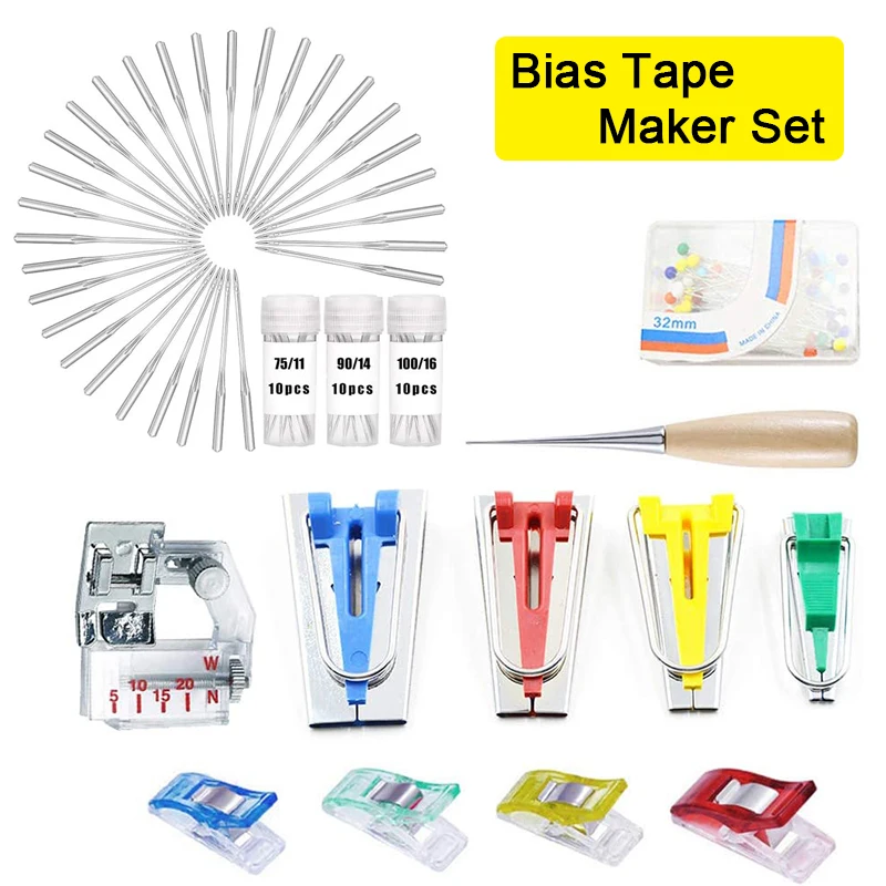 

Bias Tape Maker Set-Sewing Fabric Bias Tape Maker Tool Kit with 30Pcs Needles for Quilt Binding DIY Patchwork Sewing Accessories