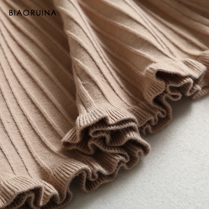 BIAORUINA Женская однотонная Модная трикотажная плиссированная юбка Женская эластичная высокая талия универсальная Толстая Офисная Женская юбка сохраняющая тепло юбки