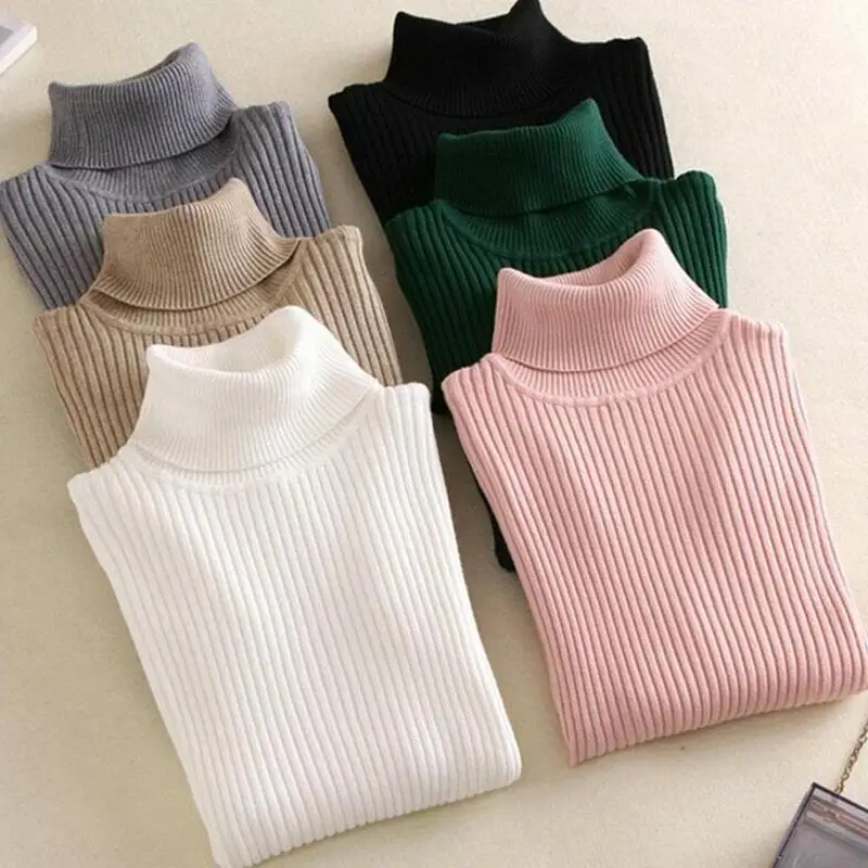 

Autumn And Winter Women's High-necked Slim Solid Color Sweater Casual Soft And Slim Stretch Pullover Fashion Bottoming Shirt