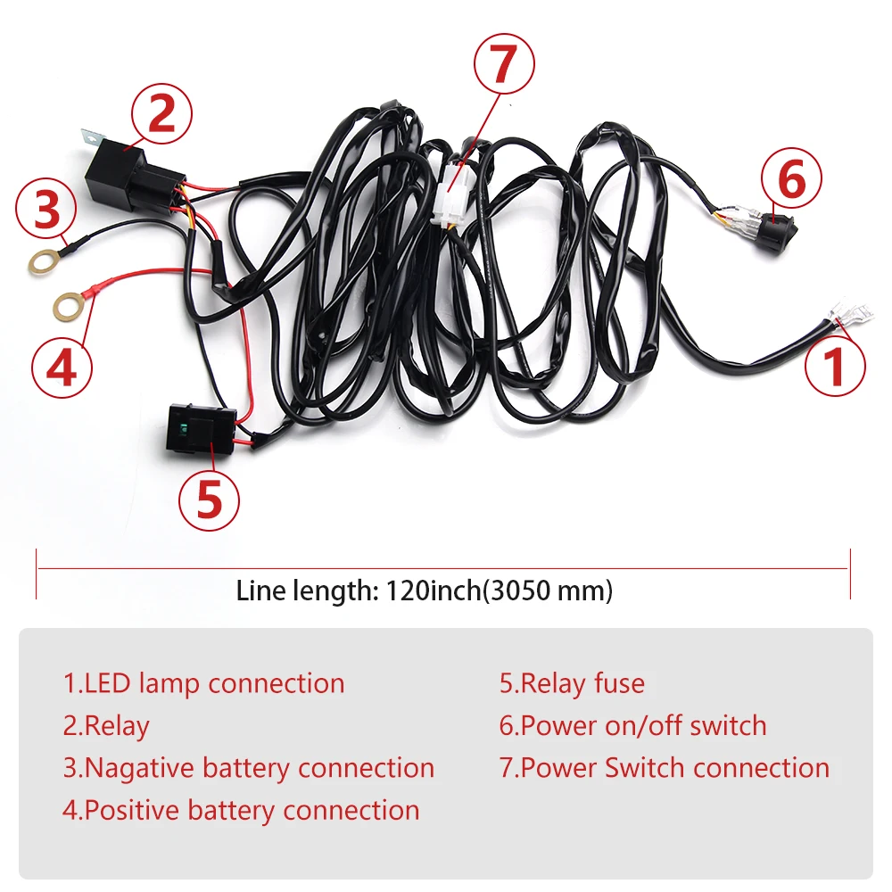 Co Light Car Led Light Bar Wire 3m 12v 24v 40a Wiring Harness Relay Loom Cable Kit Fuse For Auto Driving Offroad Led Work Lamp Light Bar Work Light Aliexpress