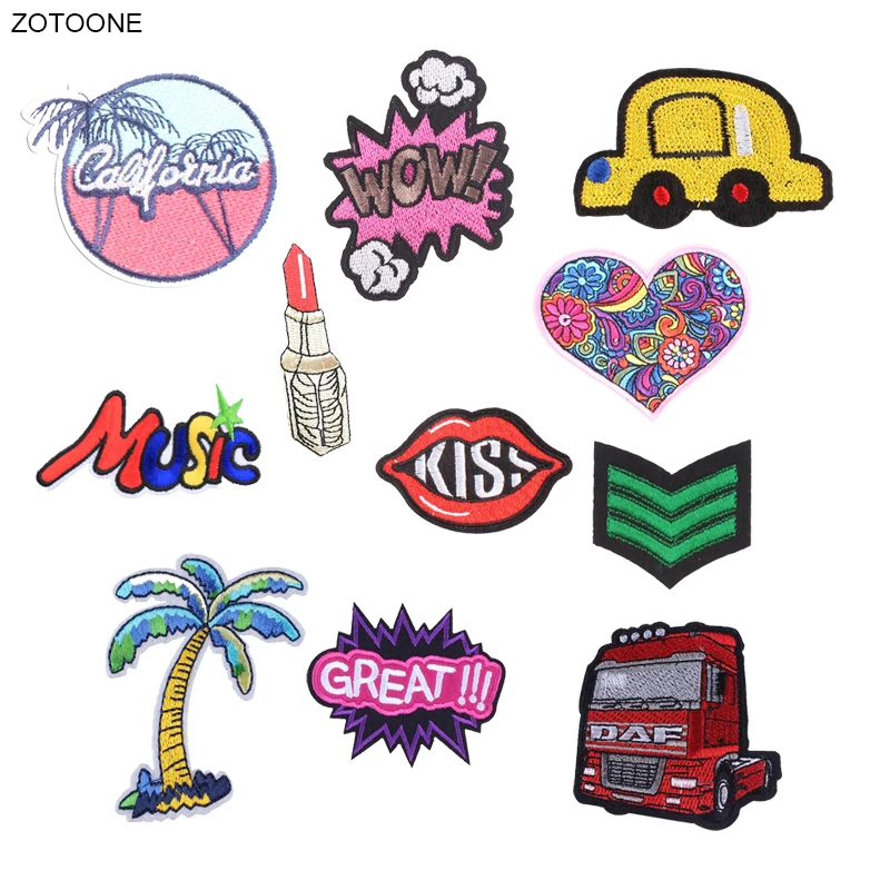 

ZOTOONE Iron on Patch Heart Car Lipstick Letter Patches for Clothing Sew on Heat Transfer DIY Embroidered Application Fabric G