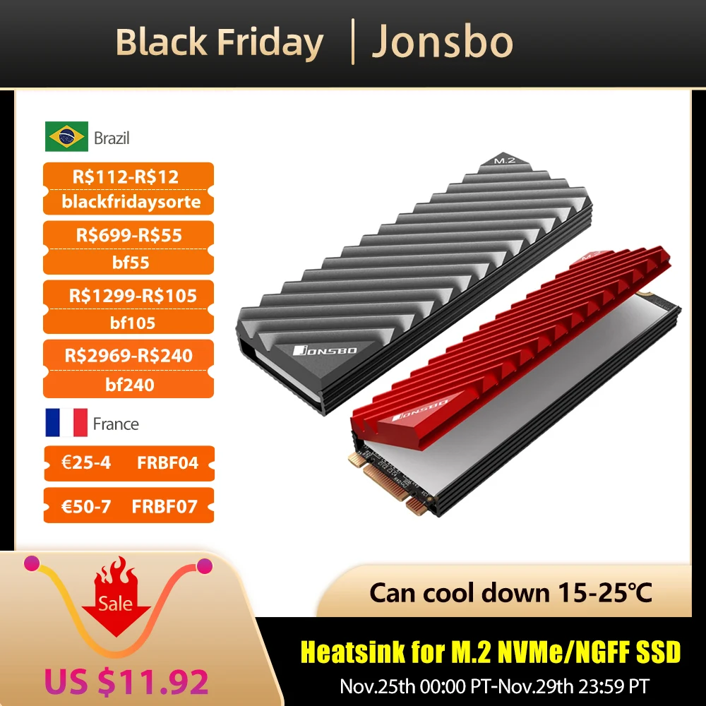 Jonsbo Radiator Heat Sink Cooling Pads M.2 2280 NVMe SSD Disk Aluminum DissipationThermal Pad for m2 Desktop PC | Компьютеры и офис