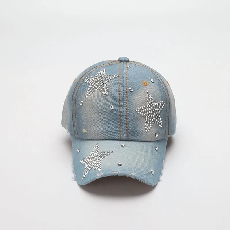 COKK Denim Baseball Cap Women Summer Fall Sunshade Fashion Star Shinning Cap Female Hat Casual Adjustable Snapback Gorro 2