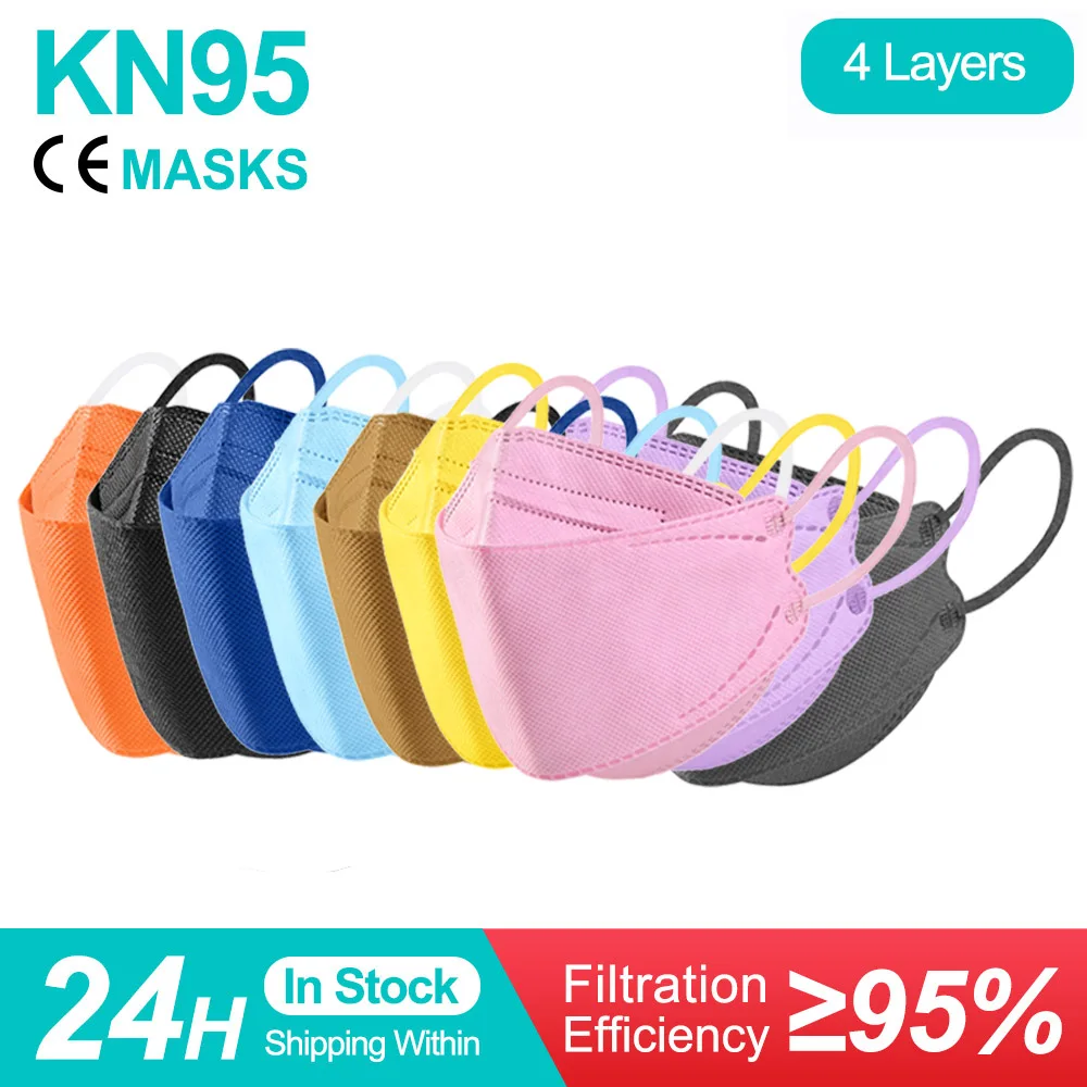 Mascarilla facial FFP2 KN95 de 4 capas, Máscara protectora higiénica, FP2, FPP2, 10-100 Uds.