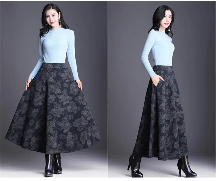 Шерстяная Юбка осень и зима юбки женские новые клетчатые Модные женские большие размеры элегантная длинная юбка Jupe Femme Saia f2312