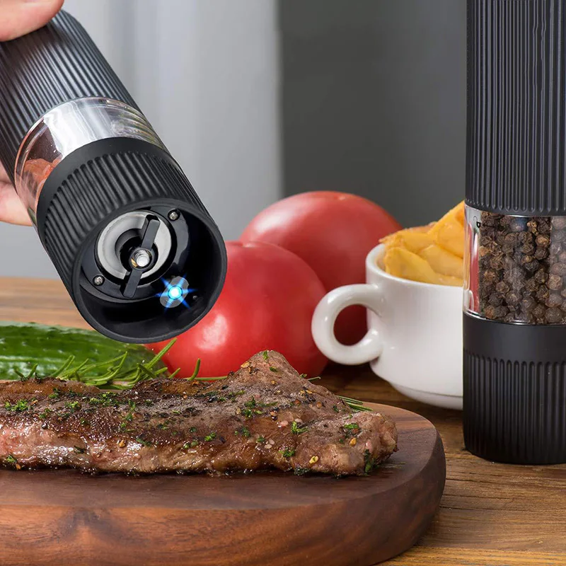Black Electric Salt Pepper Mill Set ABS Automatic Spice Herb