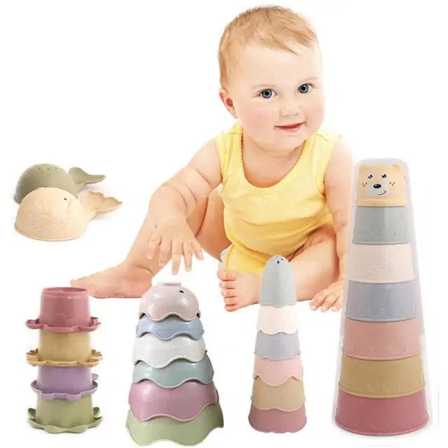 7Pcs/set Baby Stacking Cup Toys Funny Early Educational Baby Toys Stacking Tower Montessori Toys Baby Bath Toys Children Gift 2