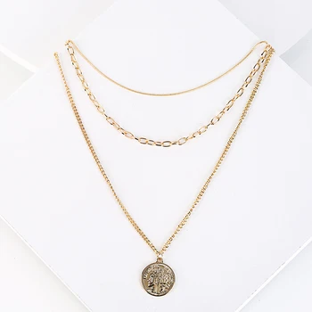 

2020 New Arrive Trendy Portrait Round Necklace Multi Layered Alloy 925 Sterling Gold Coin Colla High Quality Luxury Pendant