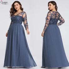 Элегантные вечерние платья а-силуэта с v-образным вырезом Иллюзия полный рукав Формальные платья вечернее платье с кружевной аппликацией вечерние размера плюс