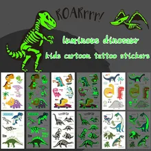 Verão novo estilo luminoso dinossauro crianças tatuagem adesivos diversão dos desenhos animados brilhantes adesivos temporária criança sweatproof decoração do corpo