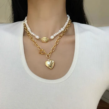 

Timeless Wonder Glam Natural Pearl Heart Choker Necklace Women Jewelry Designer Top Trendy Boho Ins Sweet Gift Runway Kpop 7467