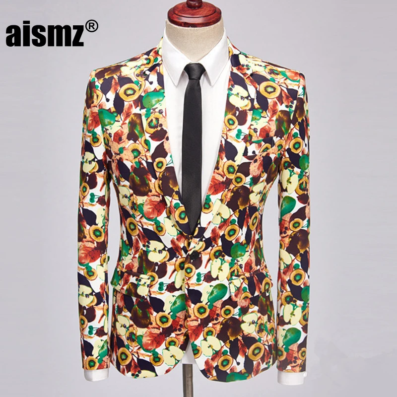 Aismz Tide мужской плюс размер яблочный узор модный костюм куртка Slim Fit повседневный дизайн блейзера сценическая одежда блейзеры и костюмы куртки