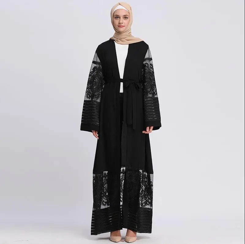 Black Cardigan Кардиган «абайя» кружево бархат мусульманский хиджаб платье турецкая исламская одежда халат Дубайский Кафтан Абая для женщин Бангладеш кафтан - Цвет: Black Cardigan