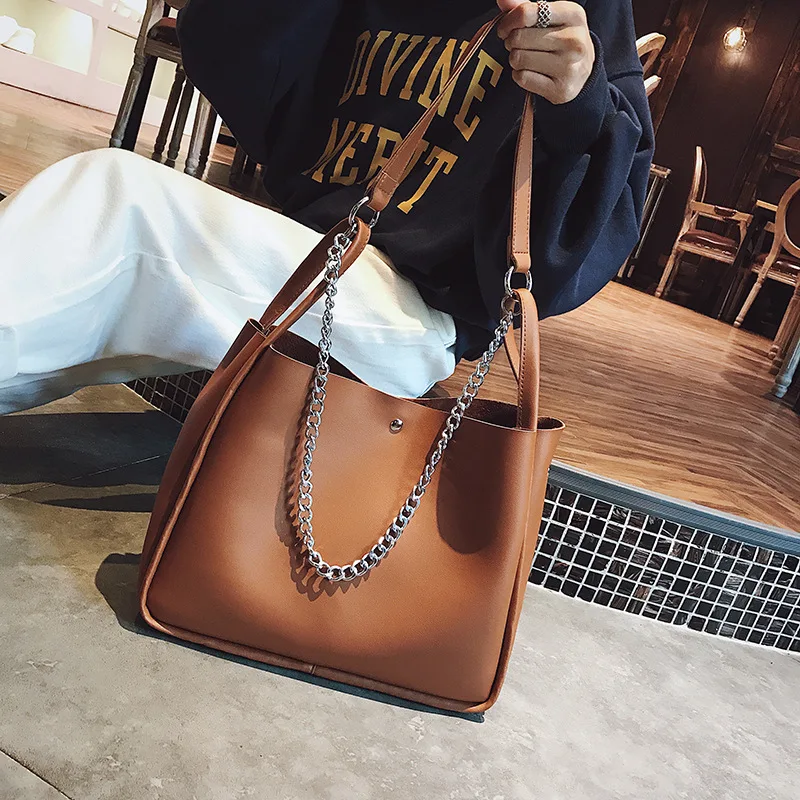 

One-Shoulder Retro Big Bag Women's 2020 New Style Fashion Korean-style Versatile Shoulder Large Capacity Different Size Bags Pu