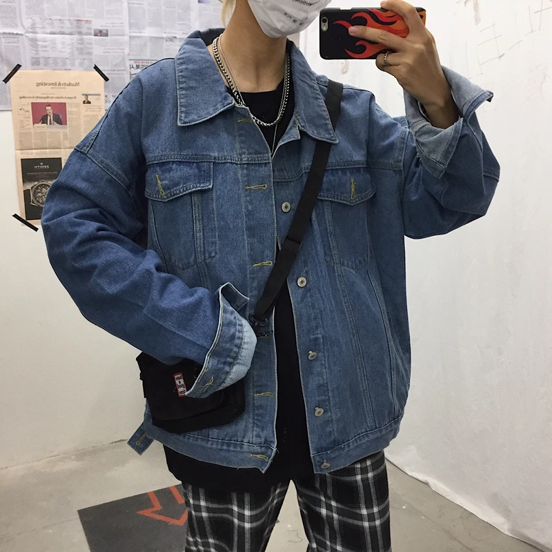 Fox mr. осень Ulzzang Harajuku BF Стиль уличное винтажное джинсовое пальто свободный крой Классические Куртки для пар мужские