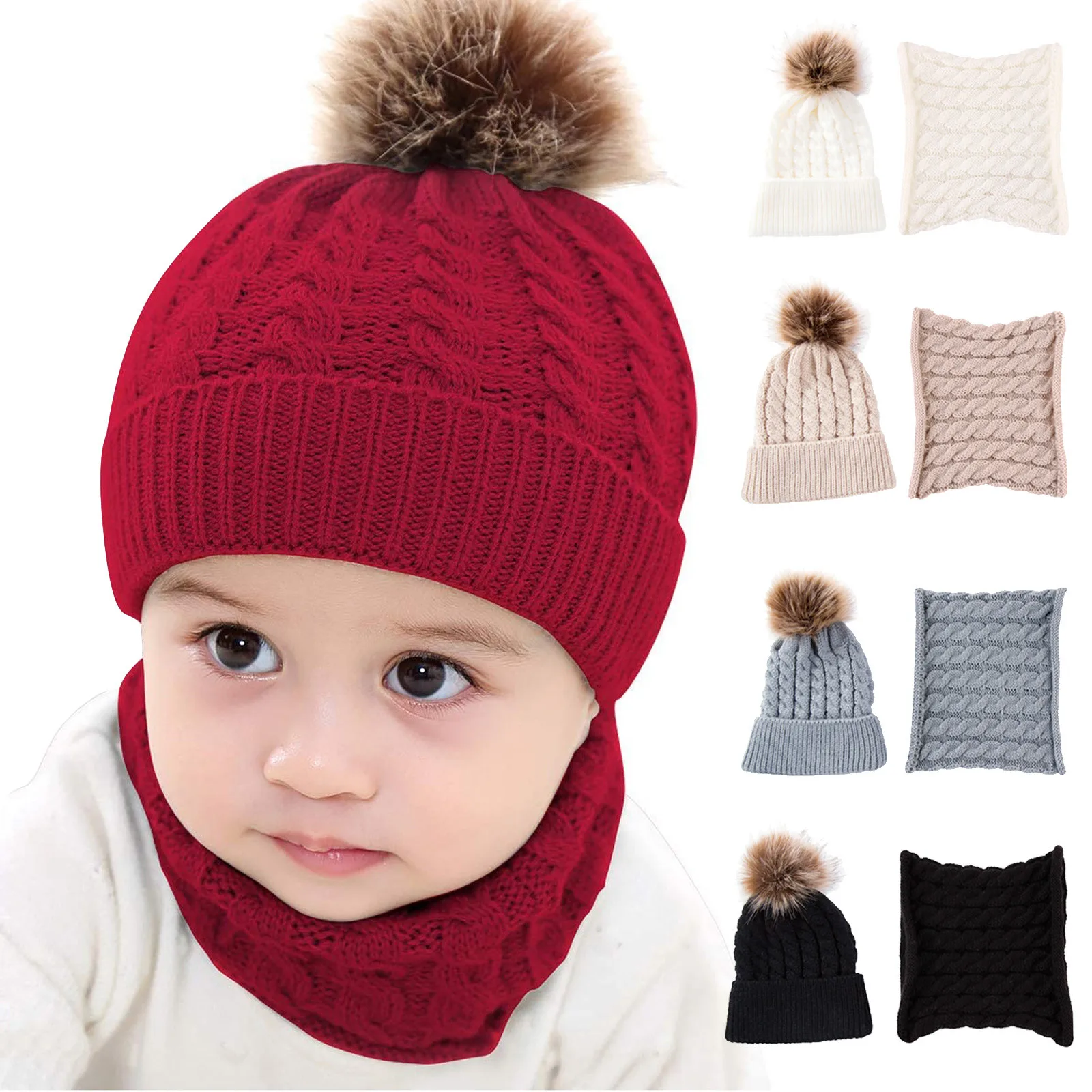 2PCS Baby Knitting Hat Cotton Ear Cap for Boys and Girls Winter Hat