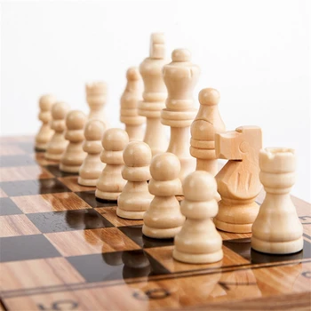 

New Chess Checkers Foldable 3 in 1 High-grade Wood Plastic Wood Board Game