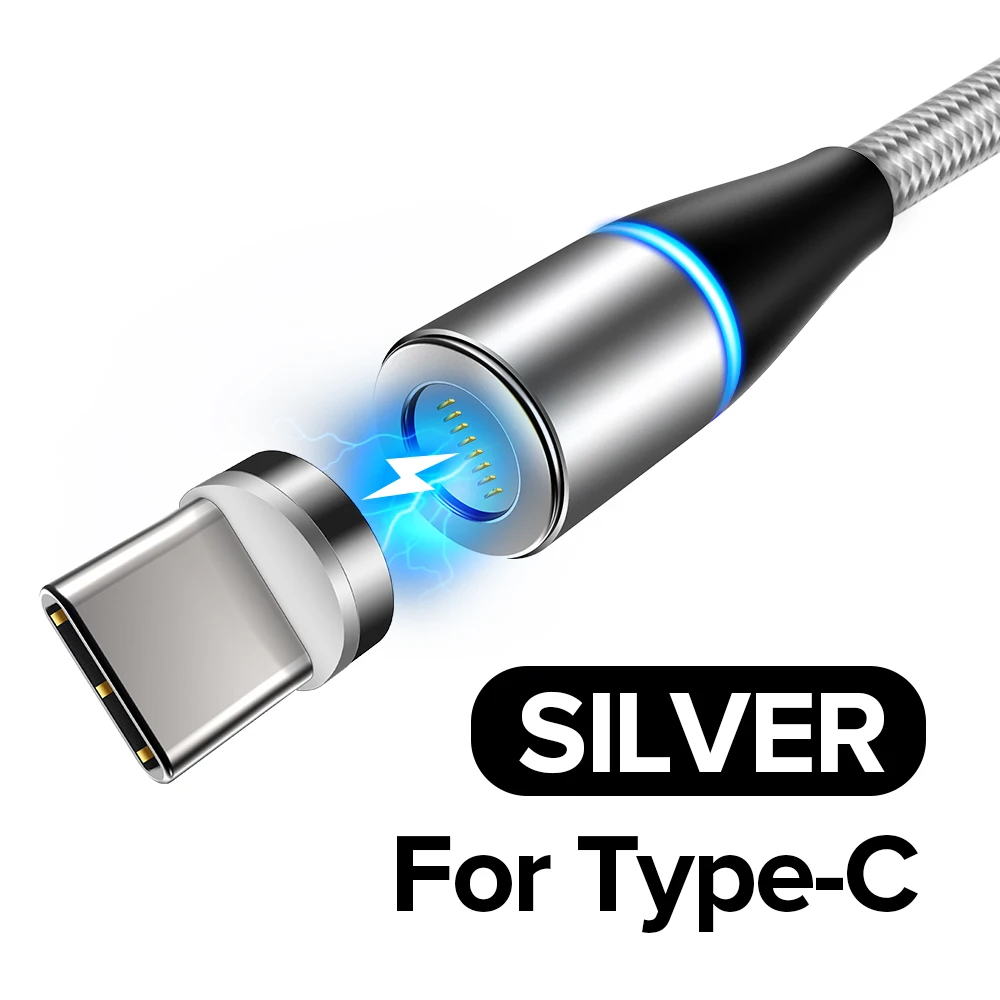 Цинковый Магнитный кабель usb type-C для iPhone XS XR X 7, кабель для быстрой зарядки, кабель Micro USB C для xiaomi redmi note 7 pro - Цвет: Silver For Type C
