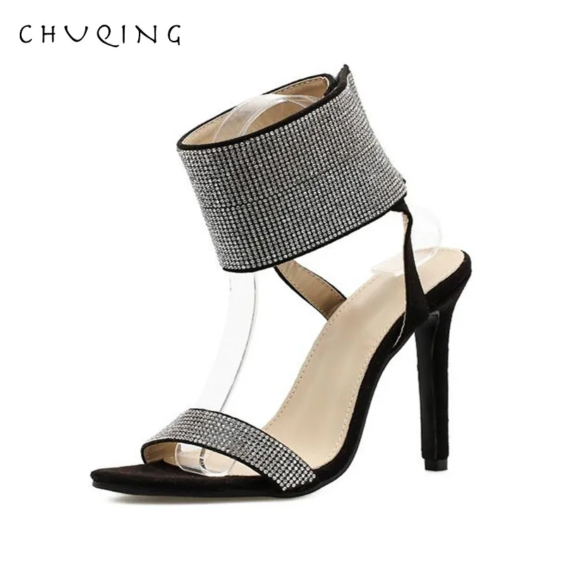 

CHUQING Rhinestone Stiletto Women's Shoes with High Heel Sandals Europe and America