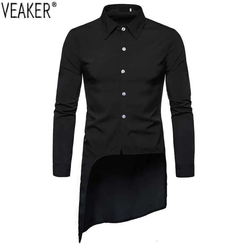 High Street Effen Kleur рубашка Lange Onregelmatige Slim Fit рубашки Mannelijke Lange Mouwen деловая Повседневная рубашка Топы S-2XL