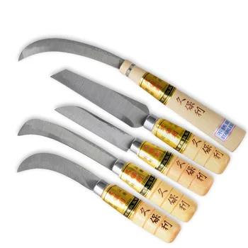 Afilado Cuchillo machete de acero inoxidable manual peladores de frutas y verduras pequeño cuchillo de piña plátano cortador de mango de madera herramientas de cocina
