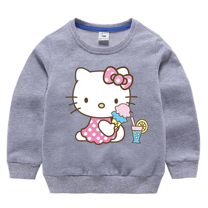 Серый Рисунок «Hello Kitty» для девочек толстовки детская одежда для малышей, свитер с капюшоном, весенняя одежда комплект Костюмы верхняя одежда пальто - Цвет: Серый