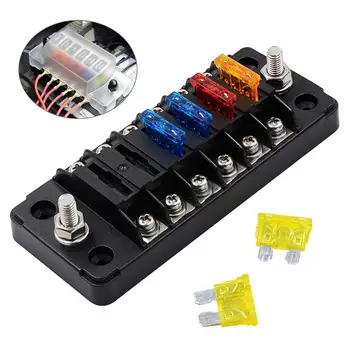 

High Quality 12V 6 Way Terminals Circuit Car Blade Fuse Box Block Holder Kit With Cover Board Fuse Box Tools